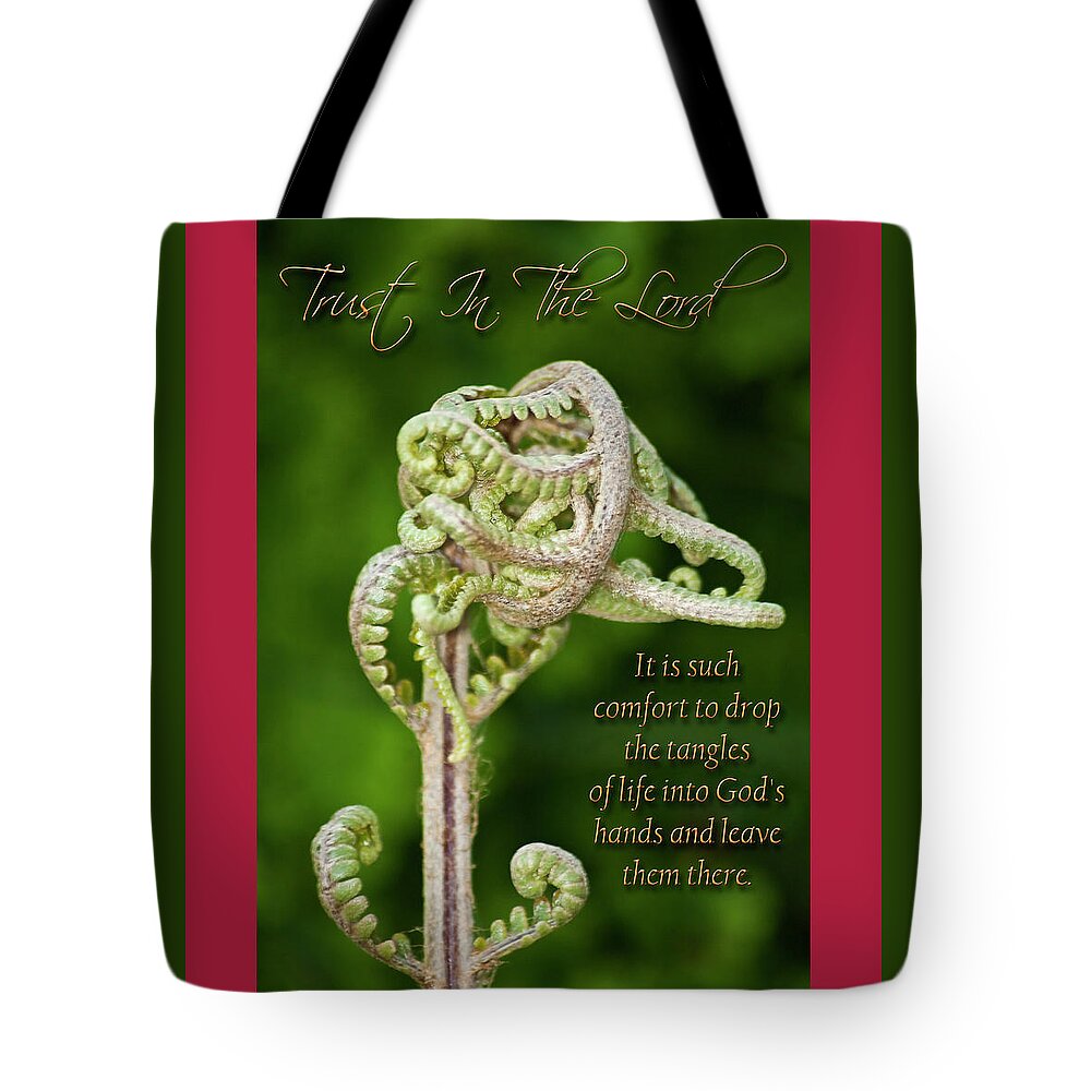 Unfurling Palm Frond Tote Bag featuring the photograph Unfurling Faith by Carolyn Marshall