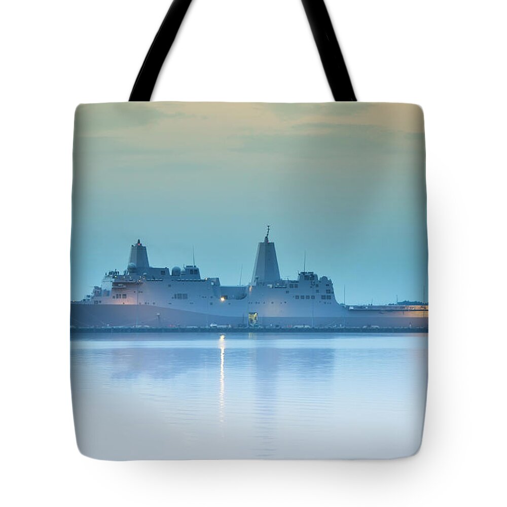 Uss New York Tote Bag featuring the photograph USS New York by Bill Cannon