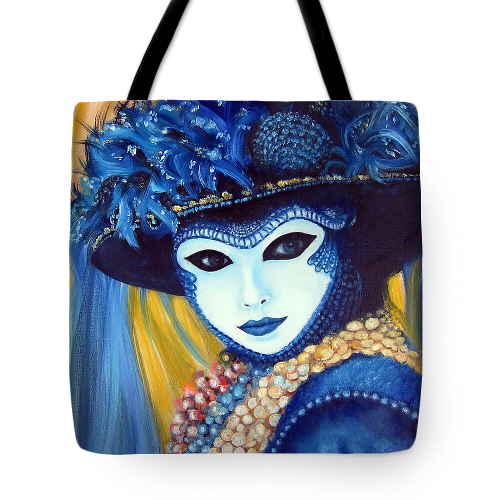 Venice Tote Bag featuring the painting Venetian Mask in Blue by Leonardo Ruggieri