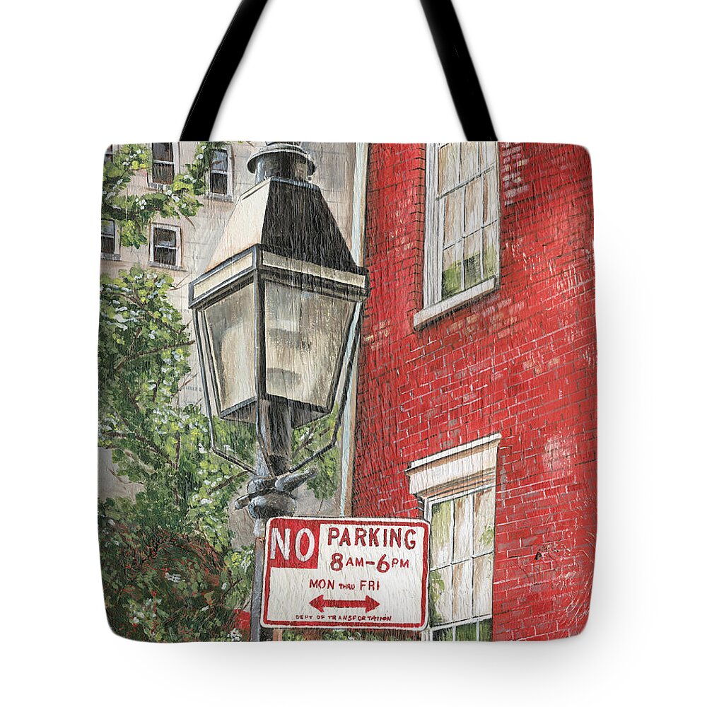 Nyc Tote Bag featuring the painting Village Lamplight by Debbie DeWitt