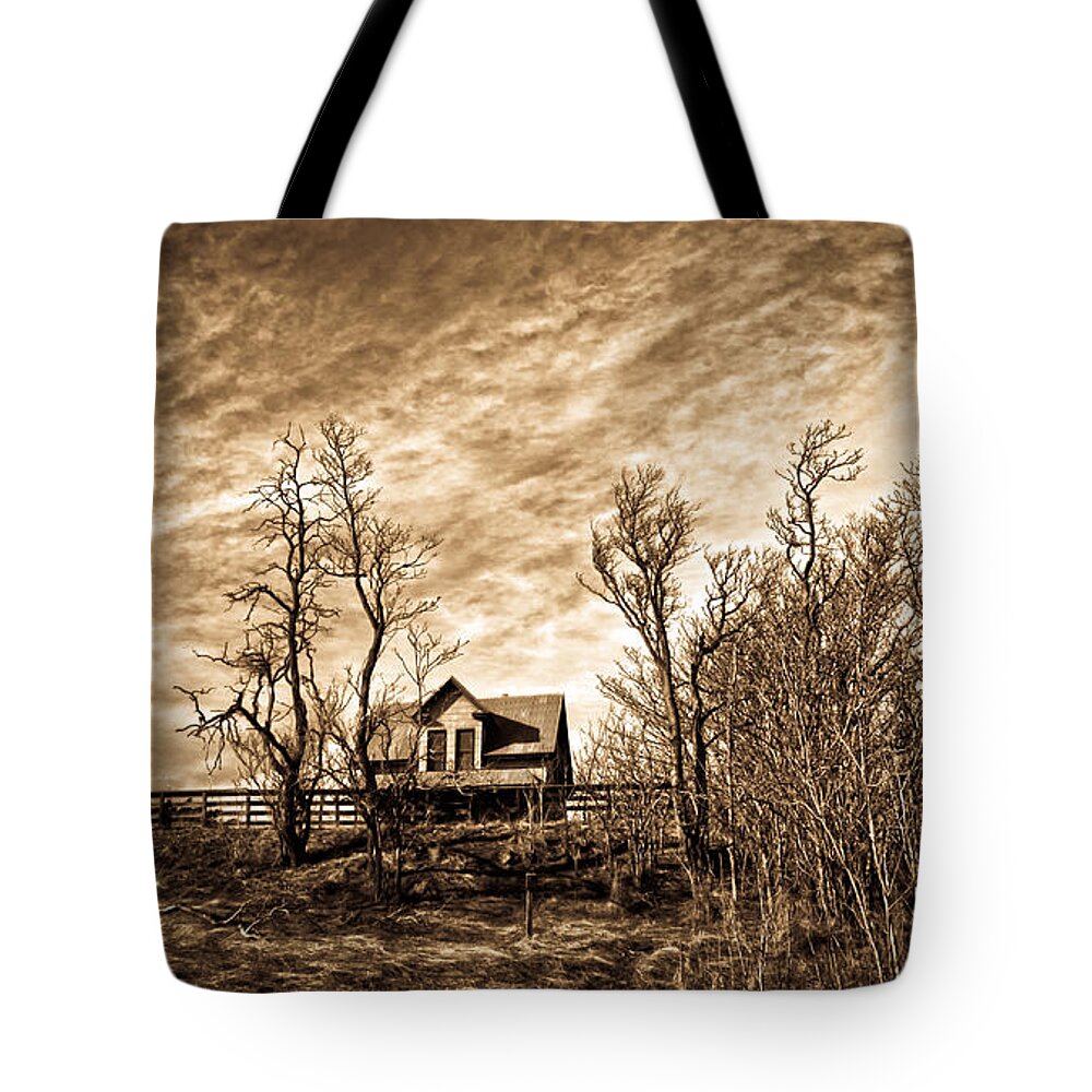 Pioneers Tote Bag featuring the photograph Vintage House on the Hill by Steve McKinzie