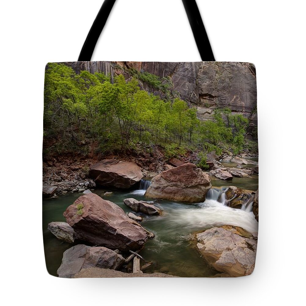 Zion Narrows Tote Bag featuring the photograph Virgin River by Jonathan Davison
