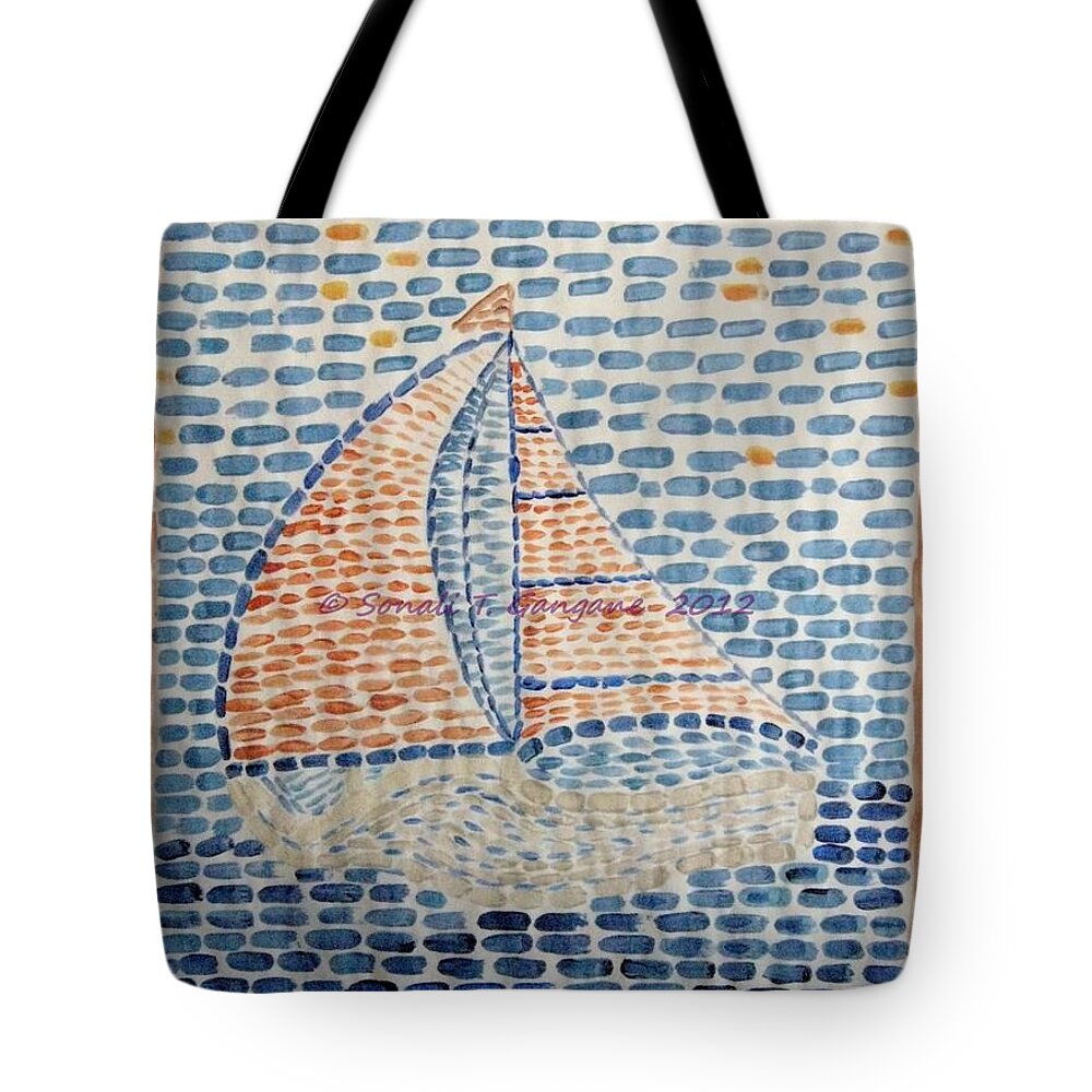 Sailboats Tote Bag featuring the painting Voyage by Sonali Gangane