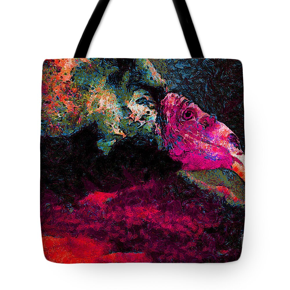 Bird Tote Bag featuring the photograph Vulture In Van Gogh.s Dream . v2 . 40D8879 by Wingsdomain Art and Photography