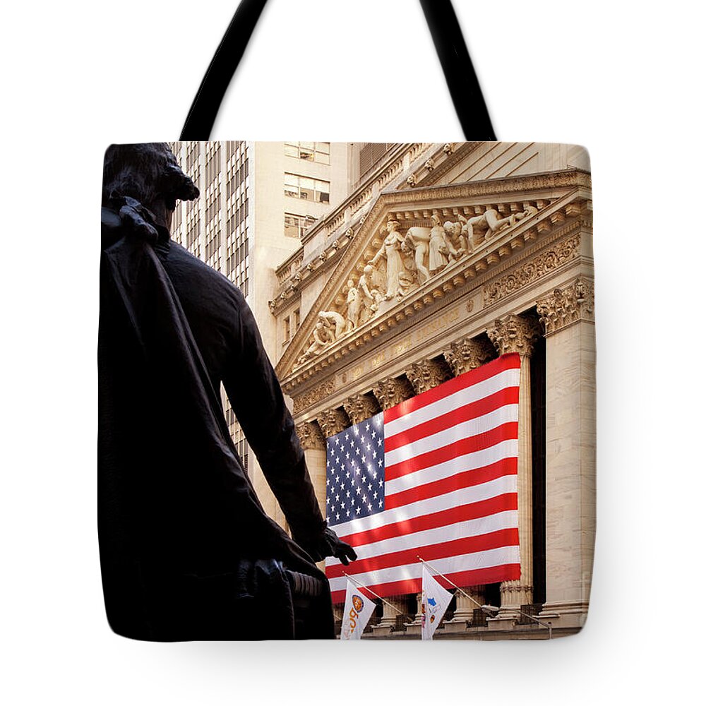 New York Tote Bag featuring the photograph Wall Street Flag by Brian Jannsen