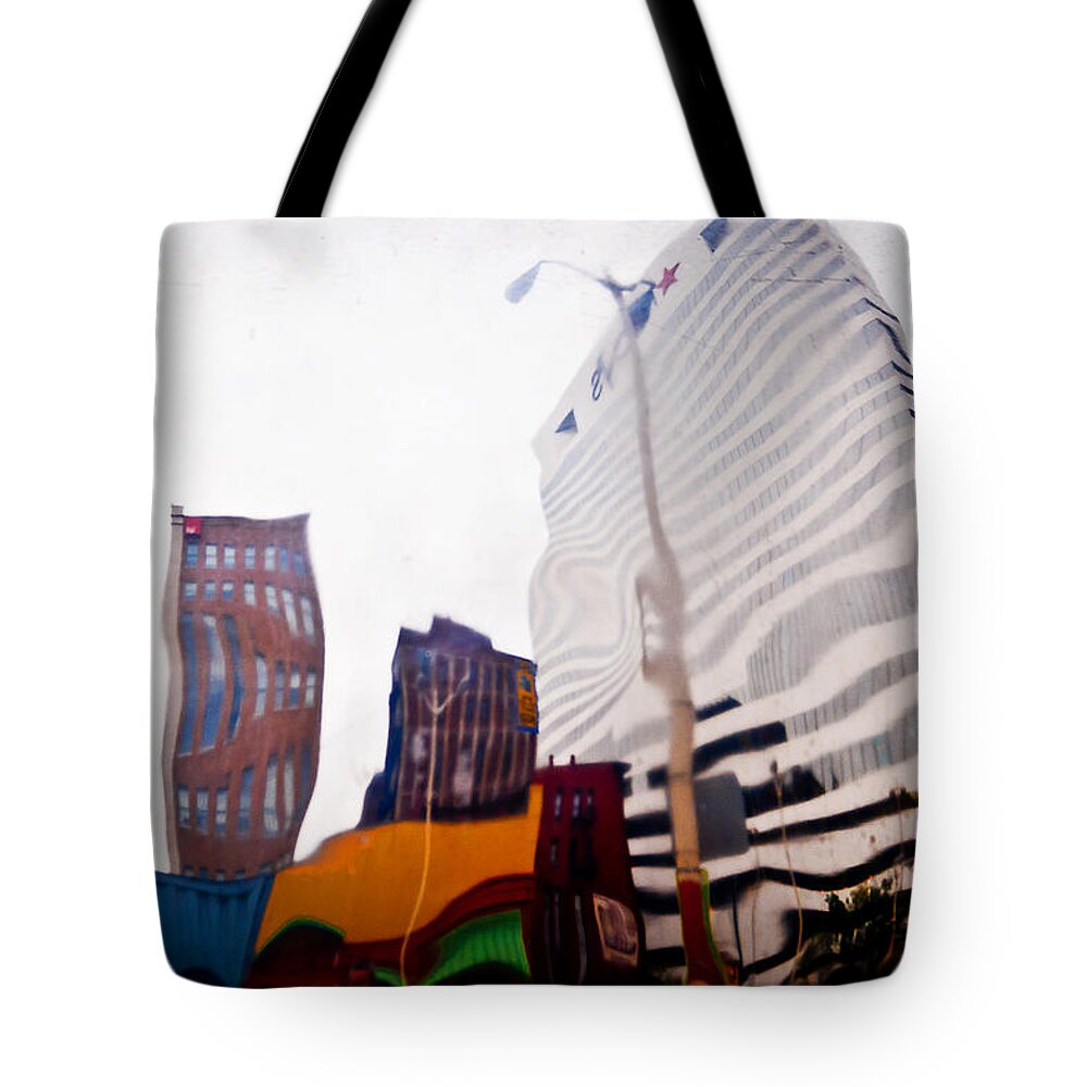 Cincinnati Ohio Reflection Buildings Color Tote Bag featuring the photograph Warped Perspective by Keith Allen