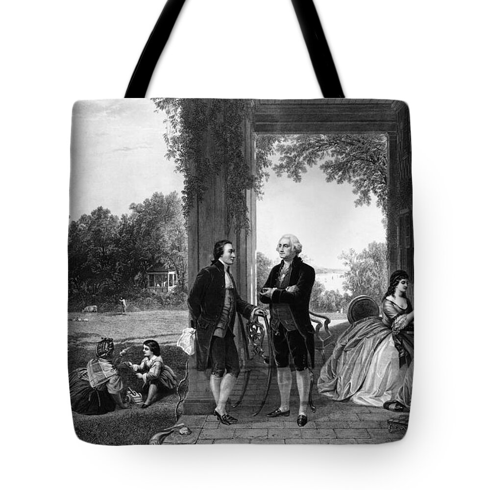History Tote Bag featuring the photograph Washington And Lafayette, Mount Vernon by Library of Congress