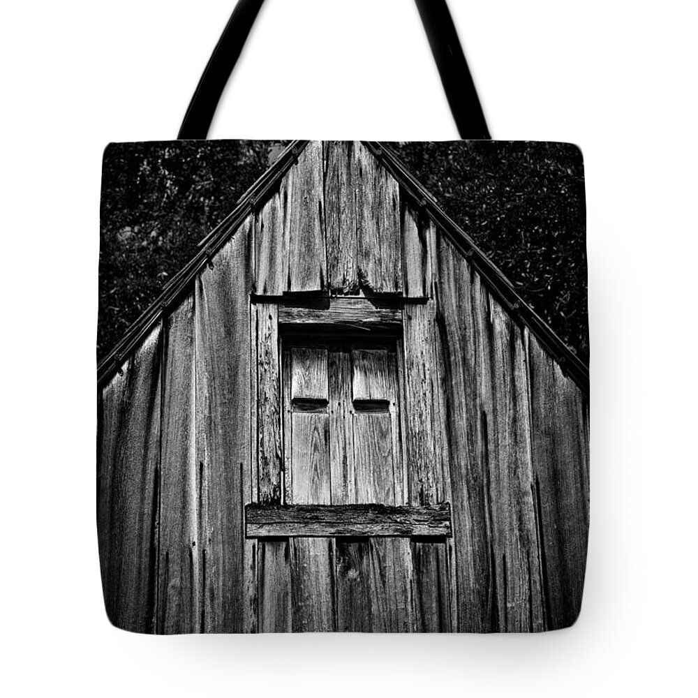 Barn Tote Bag featuring the photograph Weathered Structure - BW by Christopher Holmes