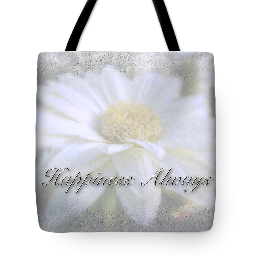 Wedding Tote Bag featuring the photograph Wedding Happiness Greeting Card - White Gerbera Daisy by Carol Senske