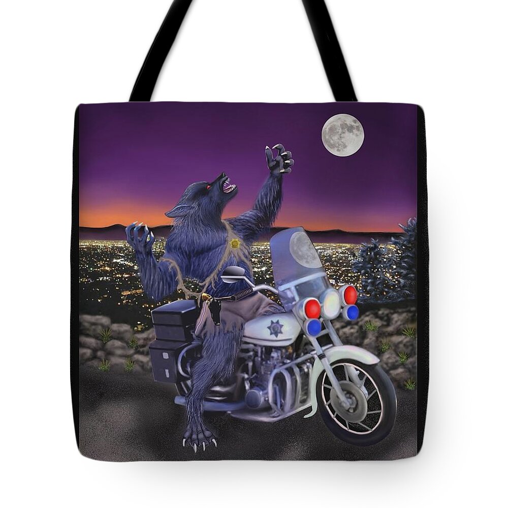 Halloween Tote Bag featuring the digital art Werewolf Patrol by Glenn Holbrook