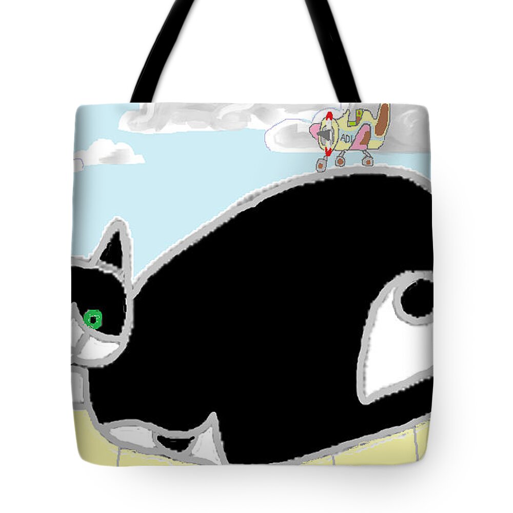 Cat Tote Bag featuring the painting Where Is the Sweet Little Airplane by Anita Dale Livaditis