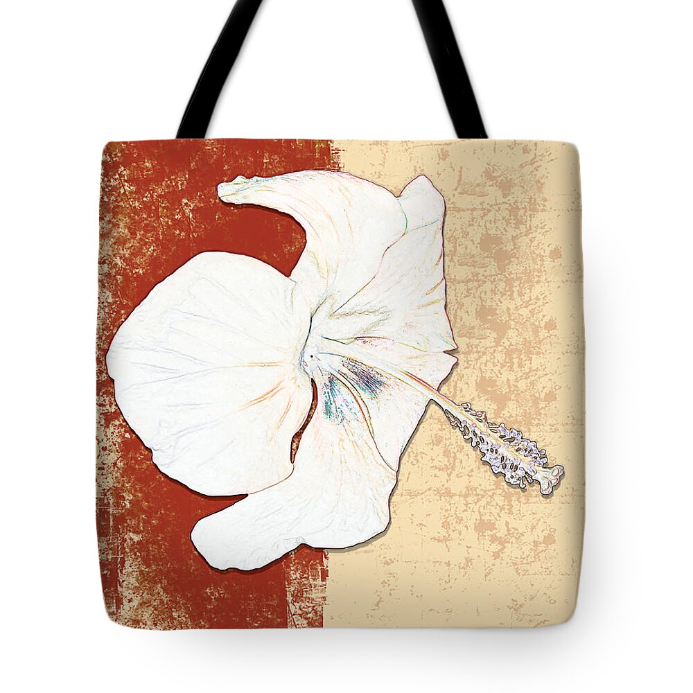 Beige Tote Bag featuring the digital art White Flower by Milena Ilieva