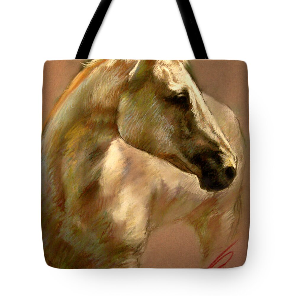 White Horse Tote Bag featuring the pastel White Horse by Ylli Haruni
