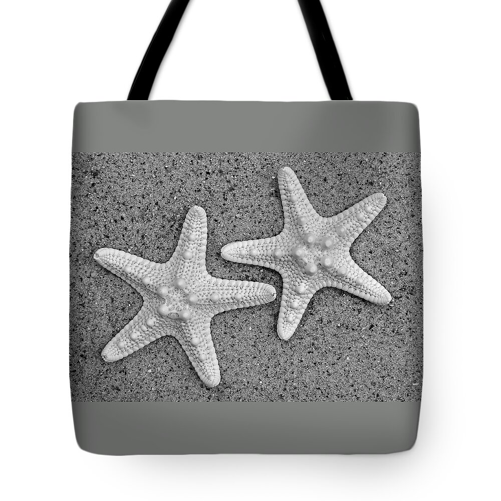 White Thorny Starfish Tote Bag featuring the photograph White Starfish In Black And White by Sandi OReilly