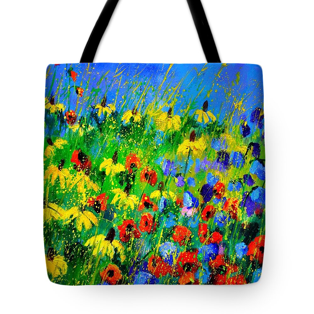 Poppies Tote Bag featuring the painting Wild Flowers 452180 by Pol Ledent