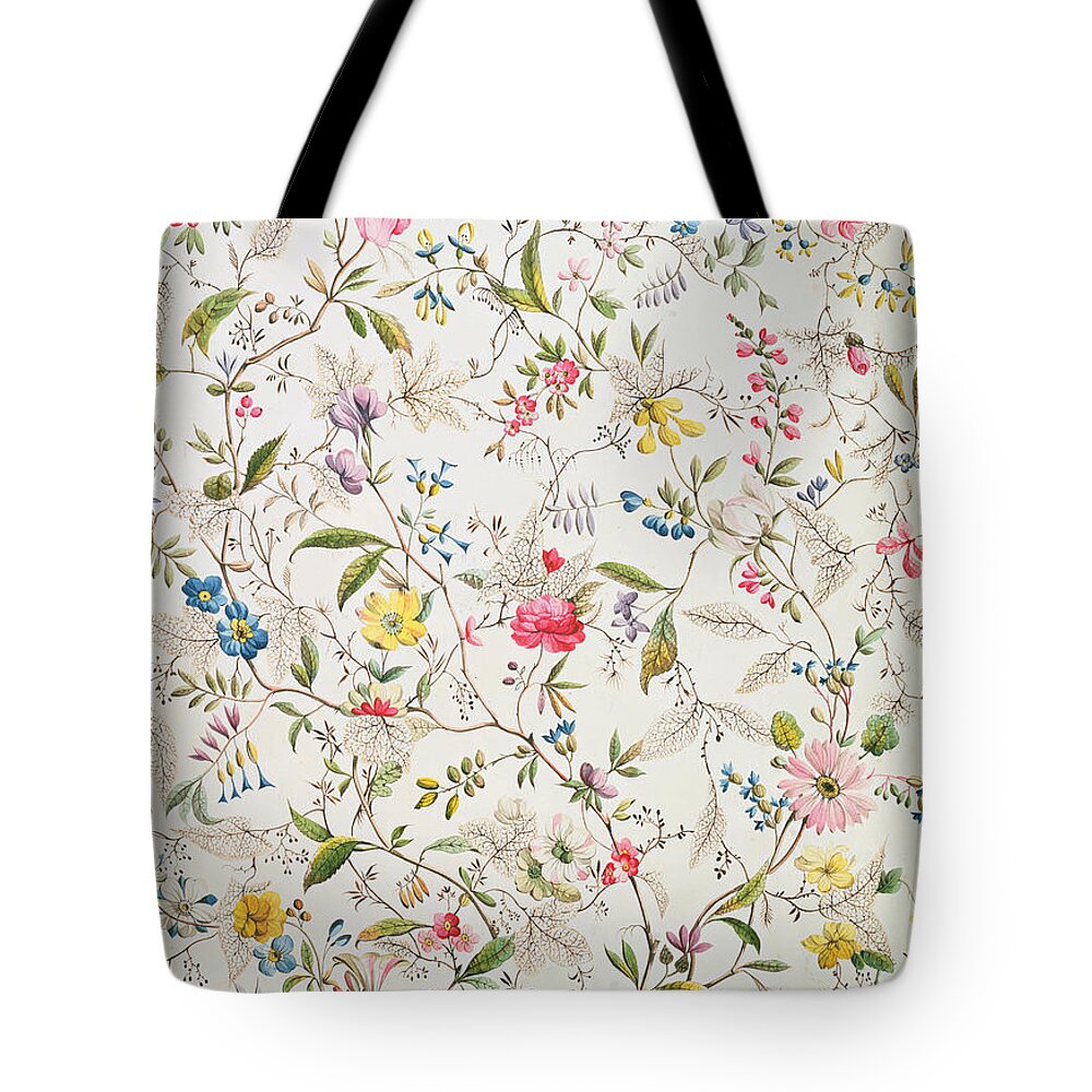 Kilburn Tote Bag featuring the painting Wild flowers design for silk material by William Kilburn
