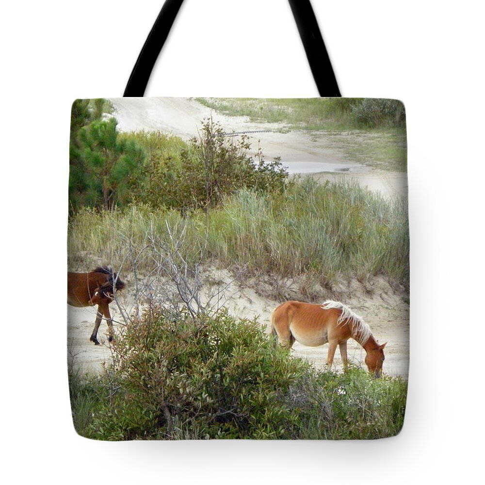 Wild Tote Bag featuring the photograph Wild Spanish Mustangs of the Outer Banks of North Carolina by Kim Galluzzo Wozniak