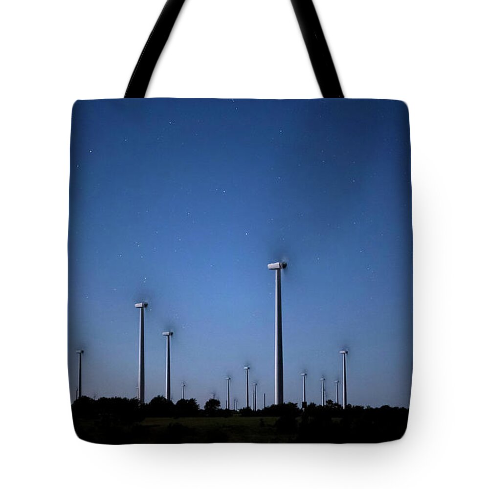 Night Time Photography Tote Bag featuring the photograph Wind Farm at Night by Keith Kapple