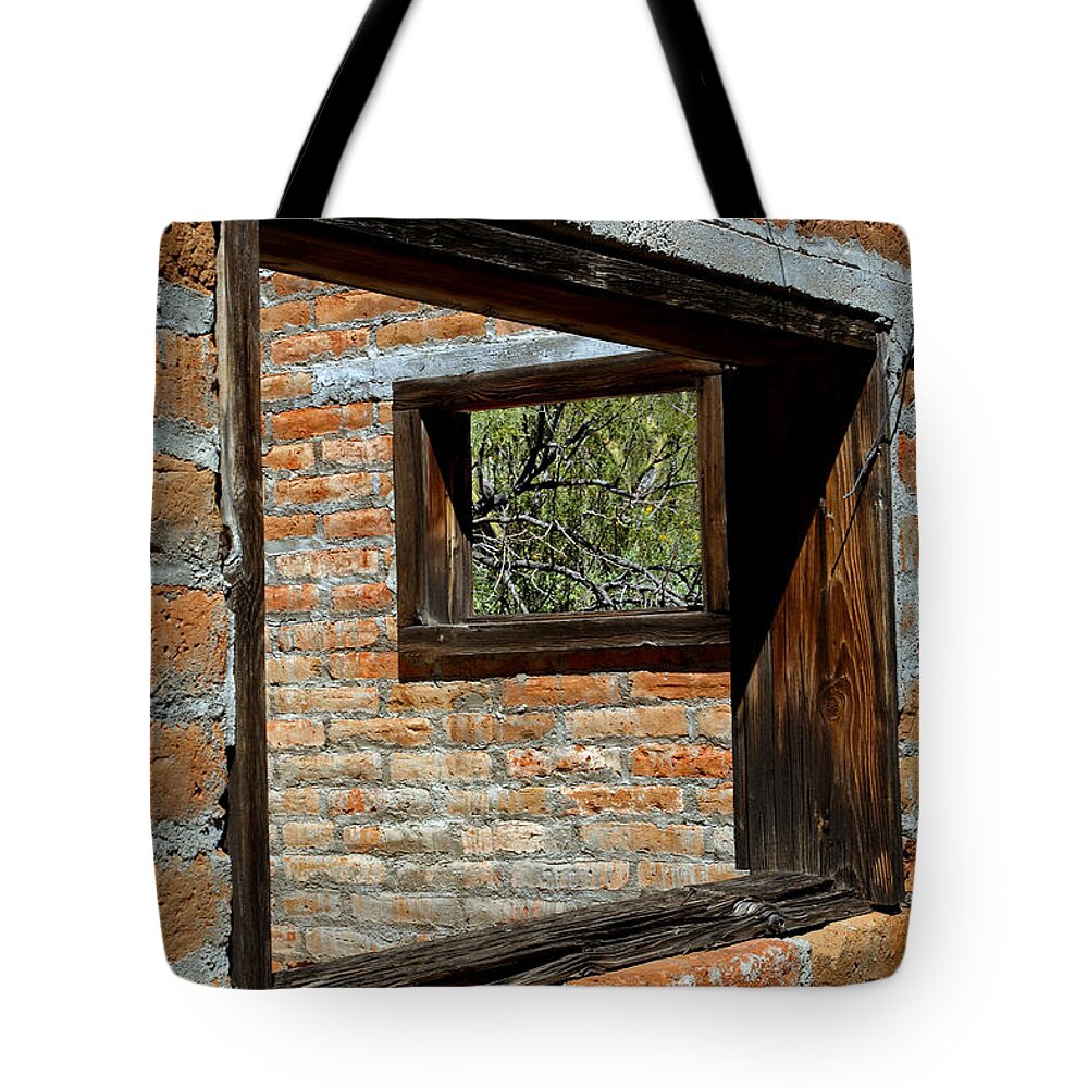 Alamo Ranch Tote Bag featuring the photograph Window Geometry at Alamo Ranch by Stephanie Salter