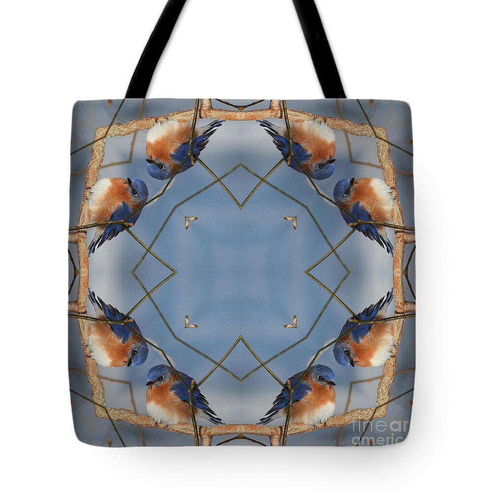 Kaleidoscope Tote Bag featuring the digital art Winter Bluebird Kaleidoscope by Smilin Eyes Treasures