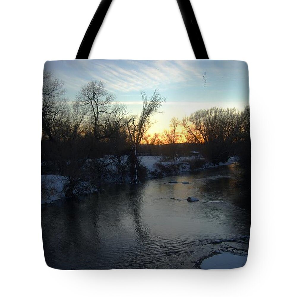 Dakota Tote Bag featuring the photograph Winter Nightfall Along the Creek by Greni Graph