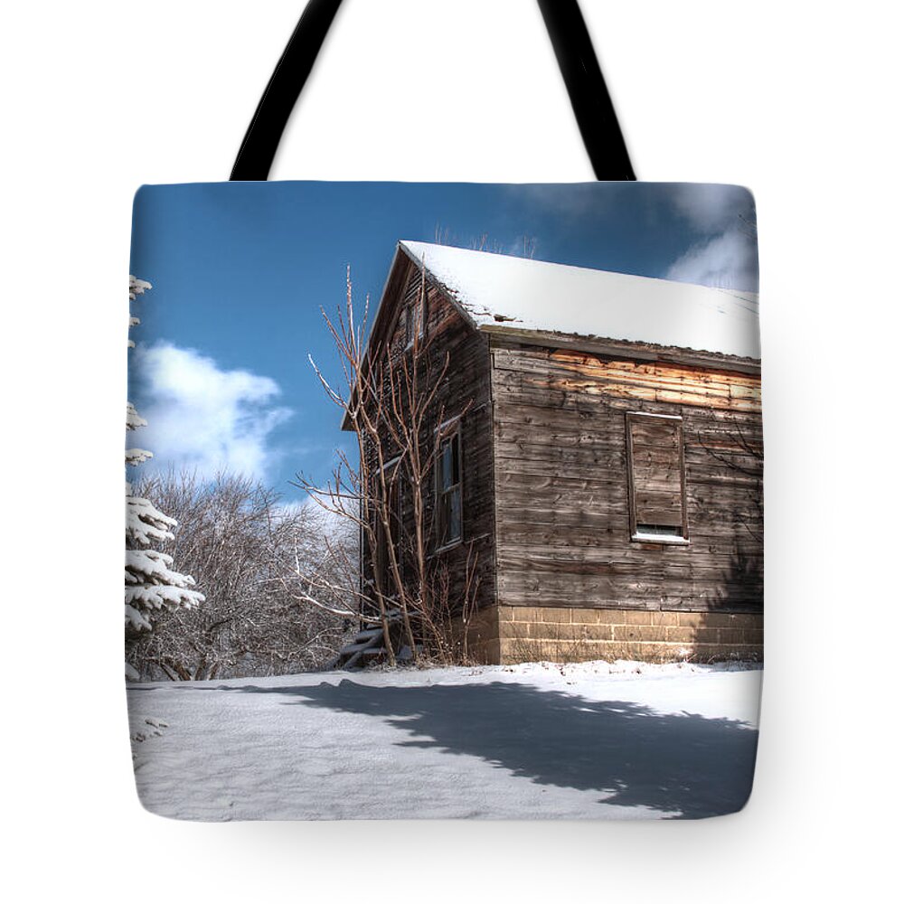 Winter Shed Tote Bag featuring the photograph Winter Shed by Richard Gregurich