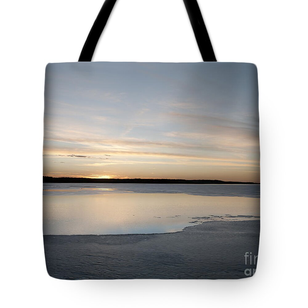 Sunset Tote Bag featuring the photograph Winter Sunset Over Lake by Art Whitton