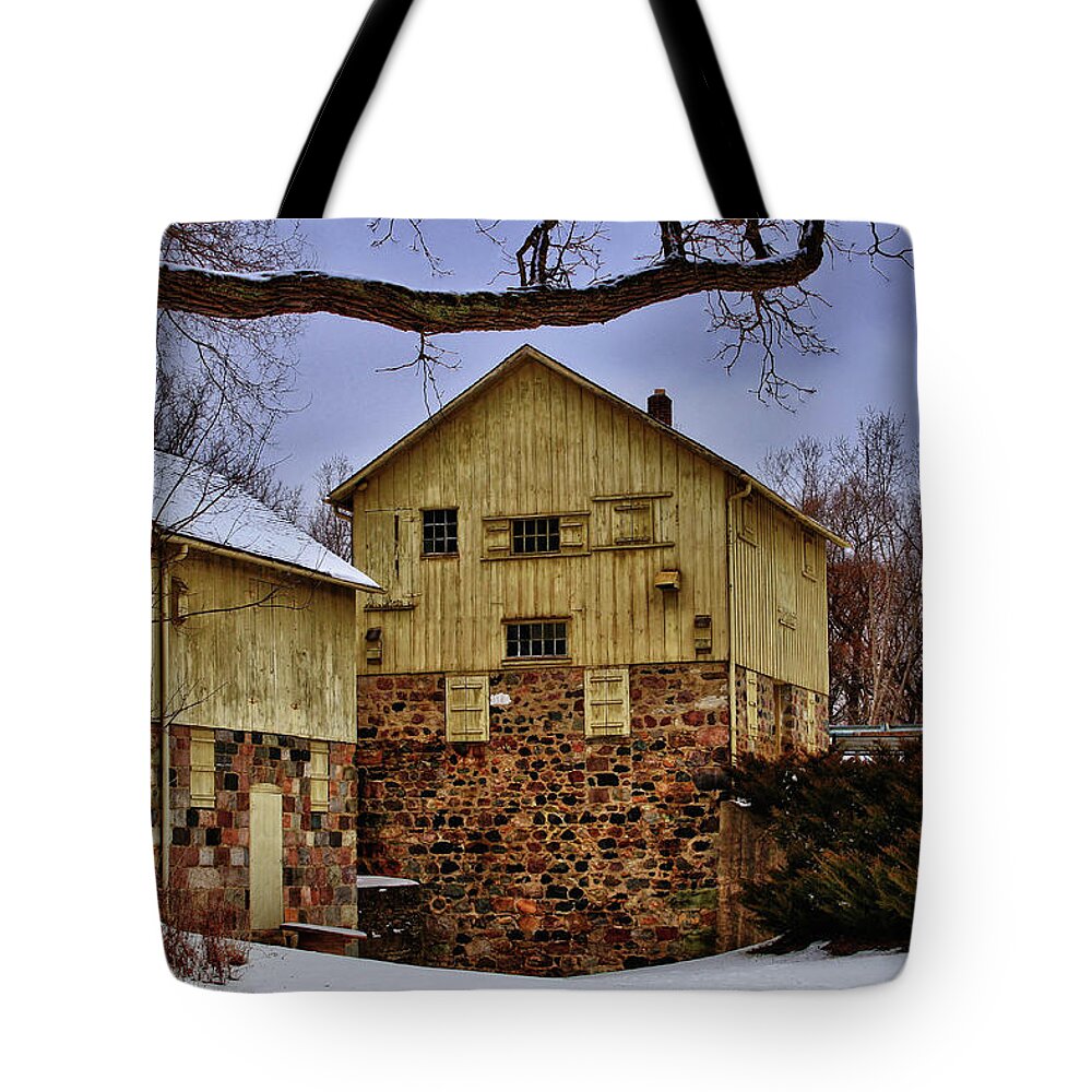 Grist Mill Tote Bag featuring the photograph Winters Mill by Rachel Cohen