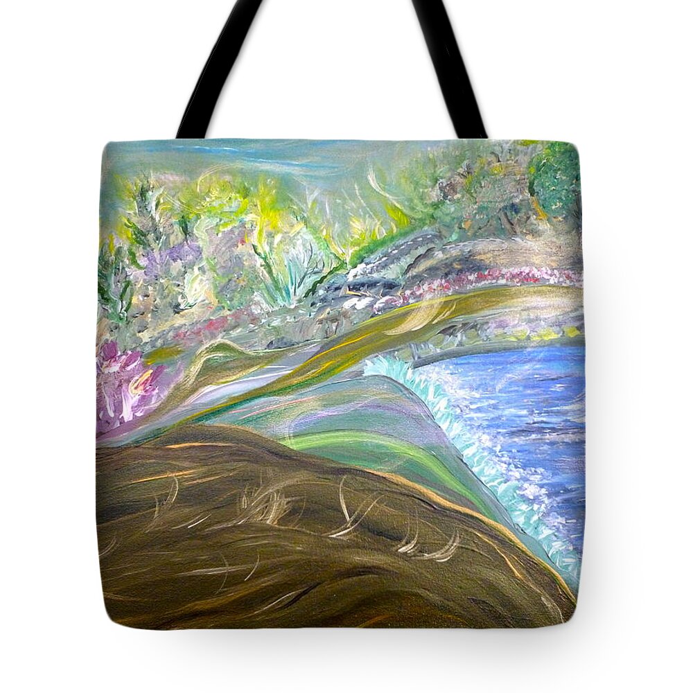 Whimsical Landscape Tote Bag featuring the painting Wistful Dreams by Sara Credito