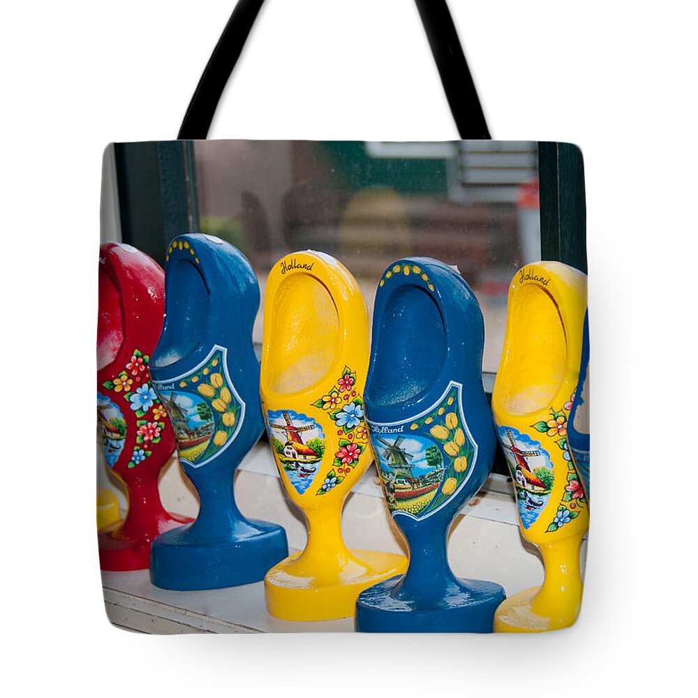 Amsterdam Tote Bag featuring the digital art Wooden Shoes by Carol Ailles