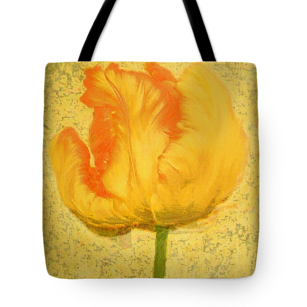 Tulip Tote Bag featuring the painting Yellow Parrot tulip by Richard James Digance