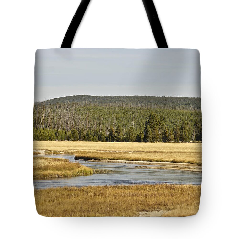 Area Tote Bag featuring the photograph Yellowstone Meandering 9469 by Michael Peychich