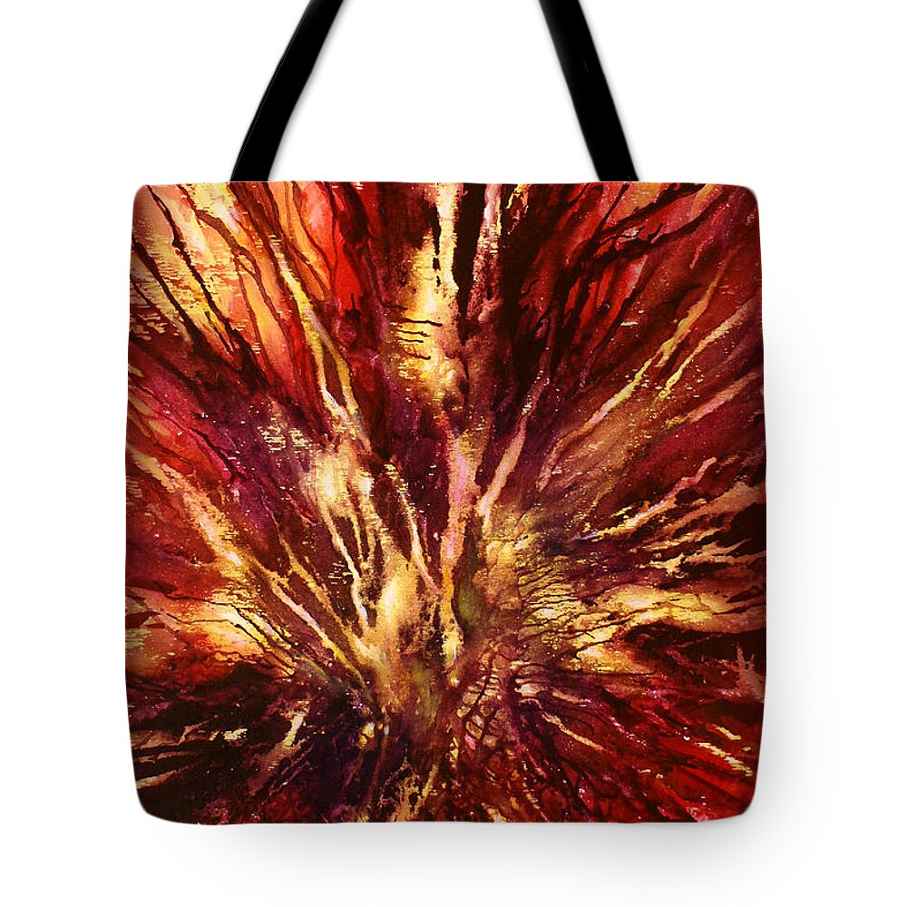 Abstract Tote Bag featuring the painting ' Inferno' by Michael Lang