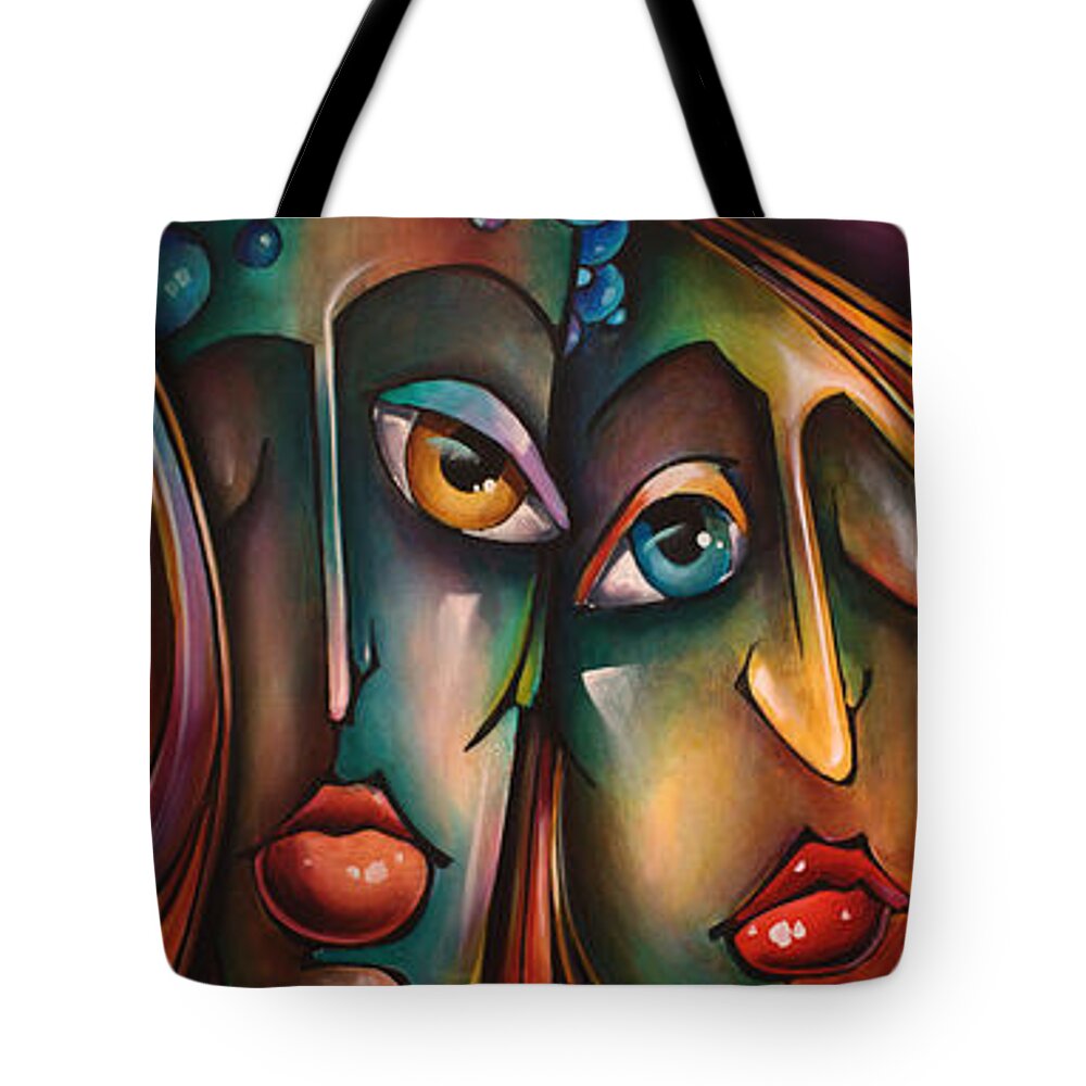 Portrait Tote Bag featuring the painting ' The View ' by Michael Lang