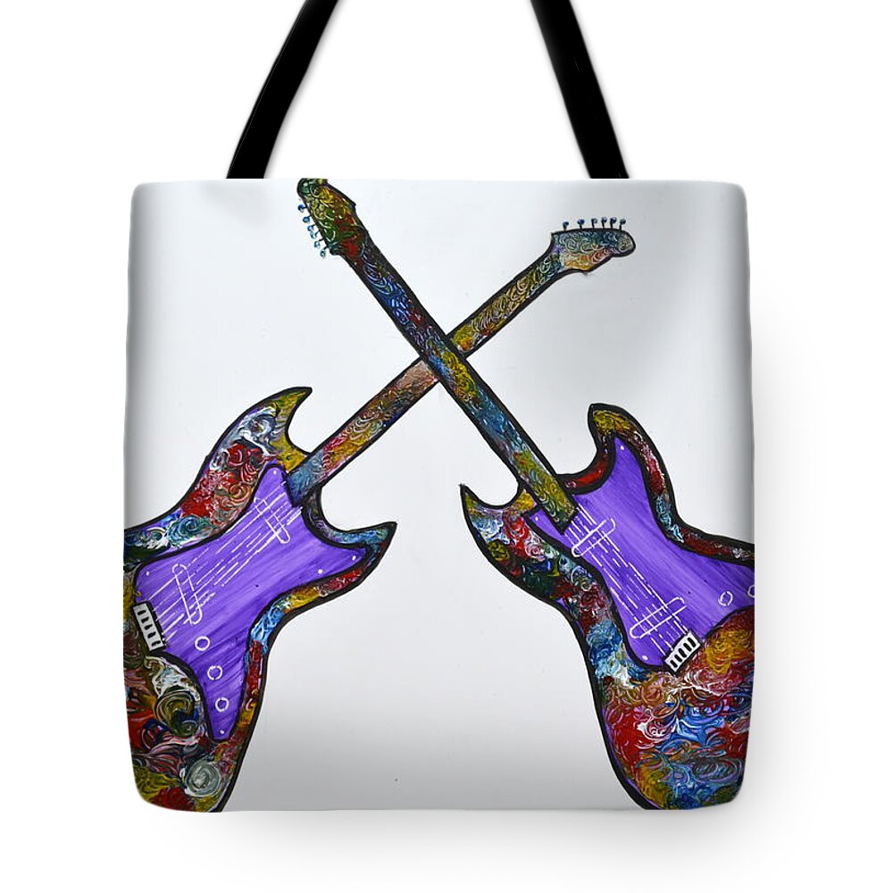 Acousticguitar Tote Bag featuring the painting Original Abstract Guitar painting by Manjiri modern colorful wall decor musical  by Manjiri Kanvinde