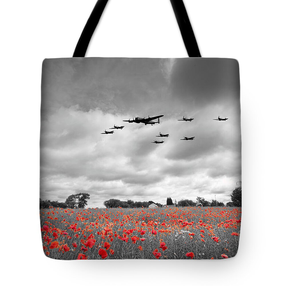 Avro Tote Bag featuring the digital art Battle Of Britain Anniversary - Selective by Airpower Art