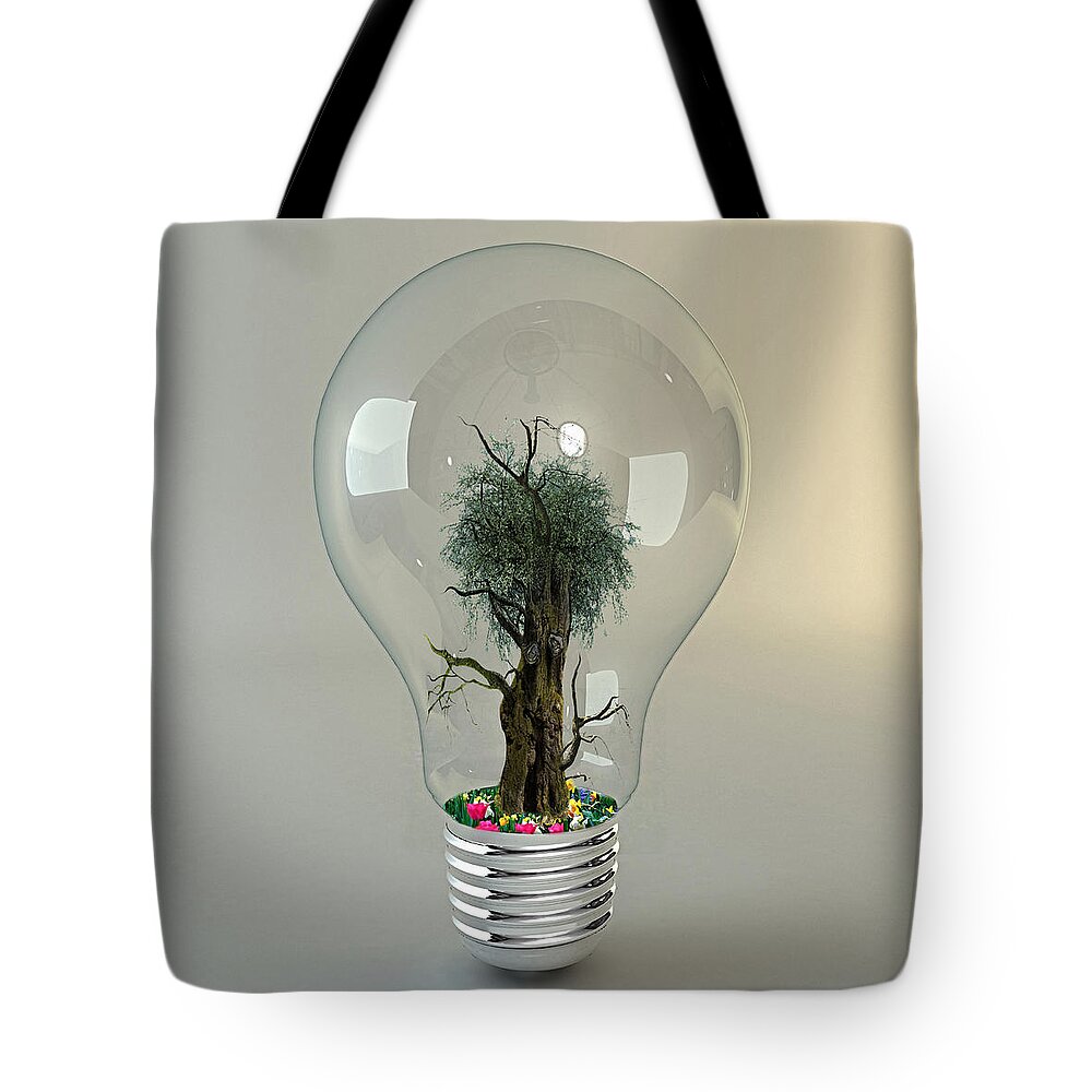Lightbulb Tote Bag featuring the mixed media Beauty Within Life Bulb Collection by Marvin Blaine