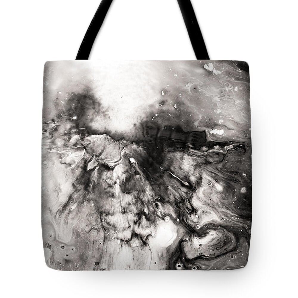 Abstract Tote Bag featuring the painting Dove - Black and white Abstract Mixed Media Painting by Modern Abstract