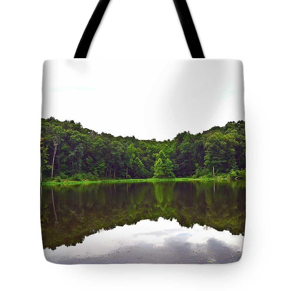 Forest Water Reflection. Green Tote Bag featuring the photograph Ferdinand Forest Reflection by Stacie Siemsen