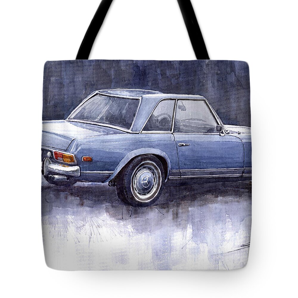 Auto Tote Bag featuring the painting Mercedes Benz 280 SL W113 Pagoda by Yuriy Shevchuk