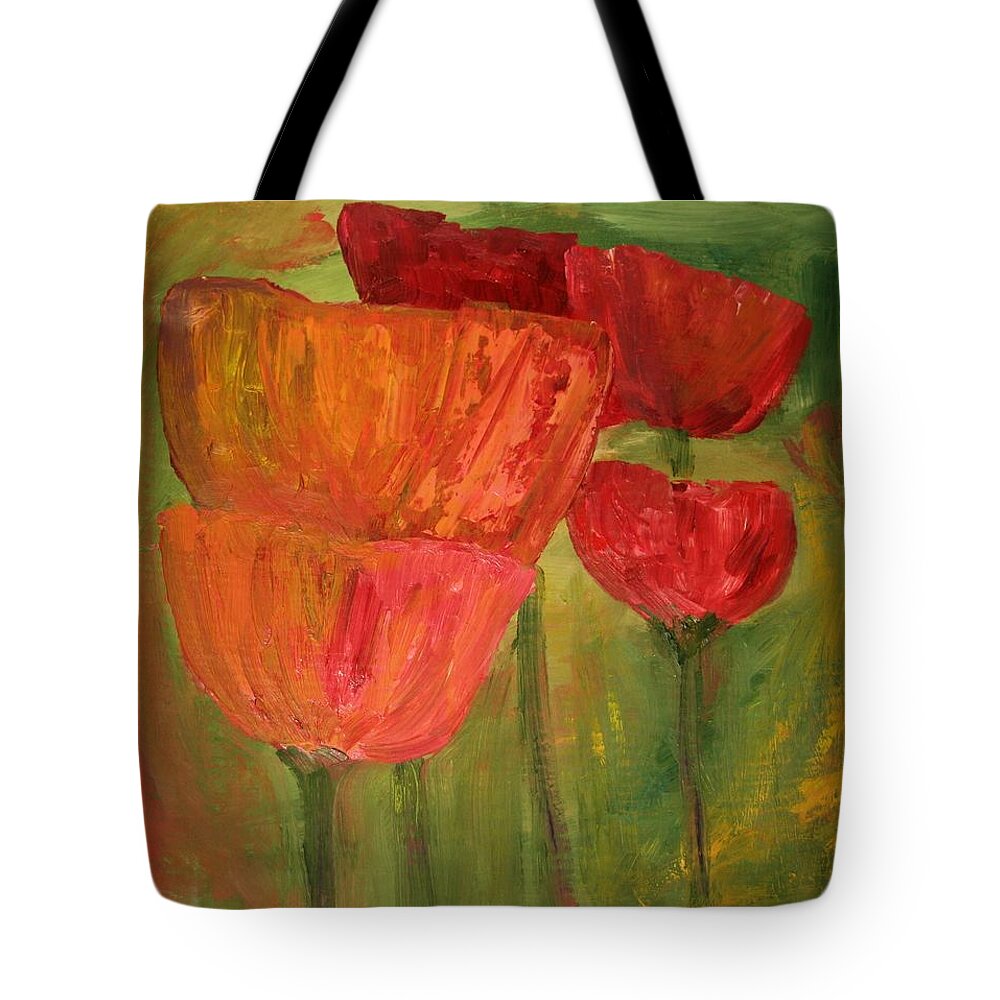 Flowers Tote Bag featuring the painting Poppies 2 by Julie Lueders 