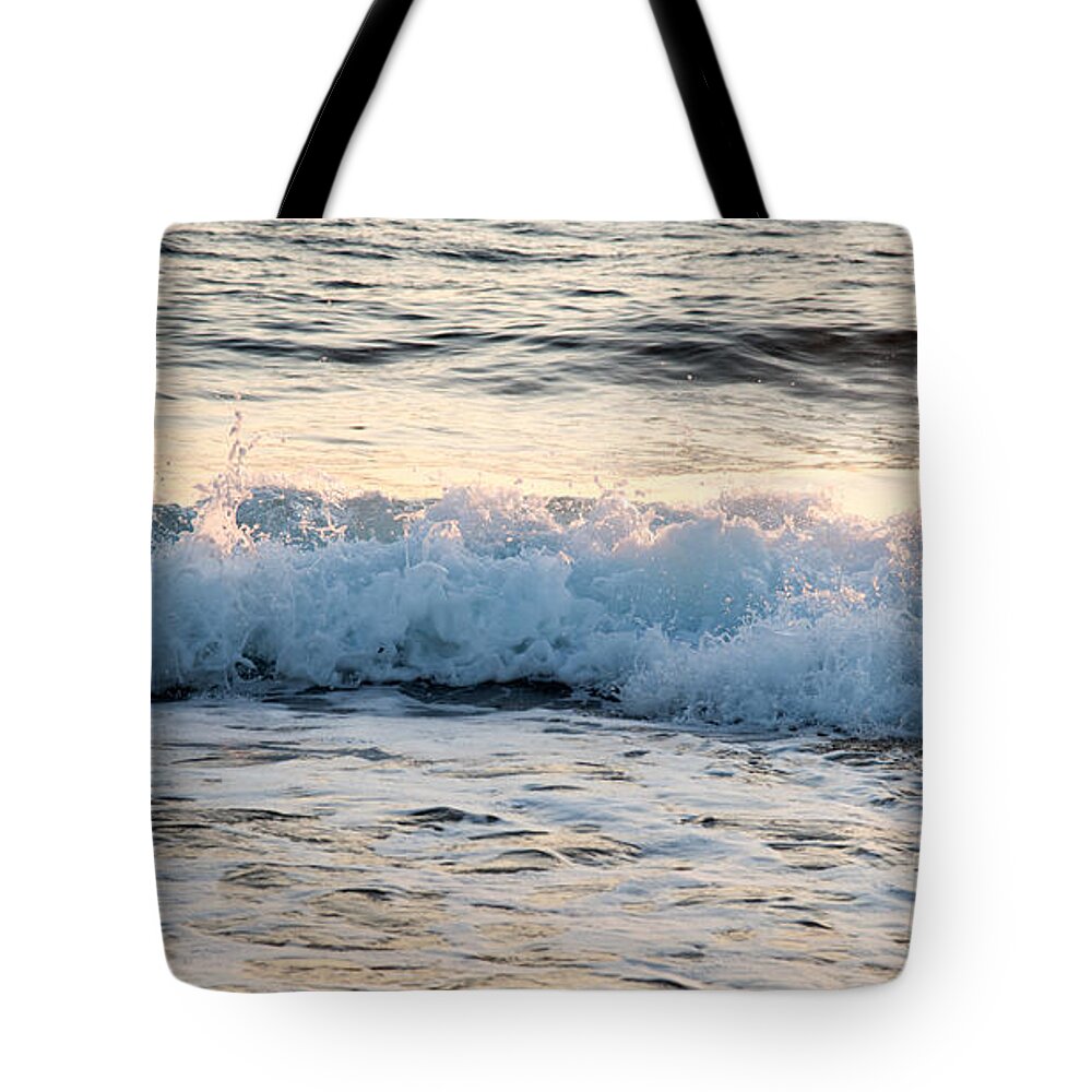 Coast Tote Bag featuring the photograph Sea waves late in the evening by Michalakis Ppalis