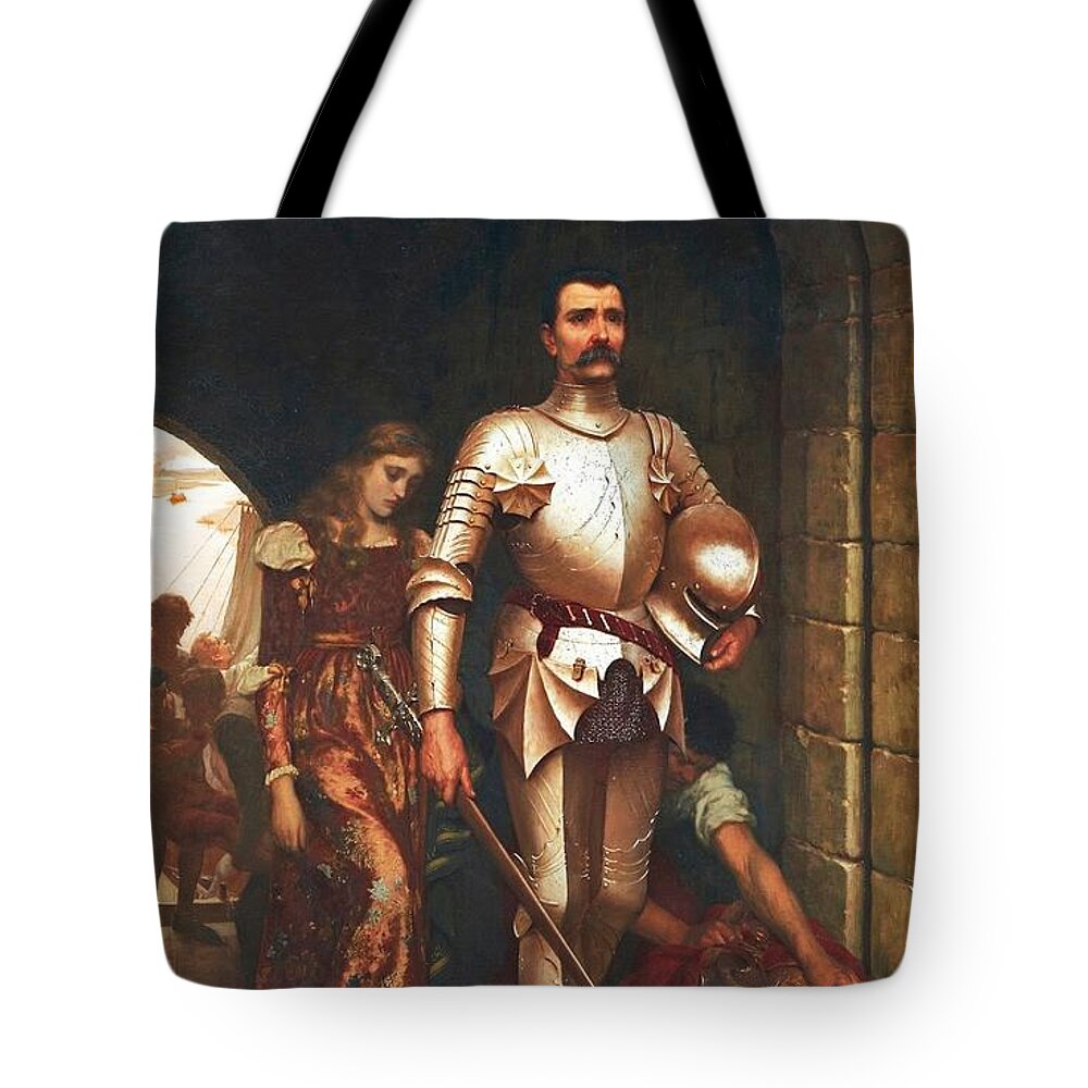 Edmund Blair Leighton - The Conquest 1884 Tote Bag featuring the painting The Conquest by MotionAge Designs