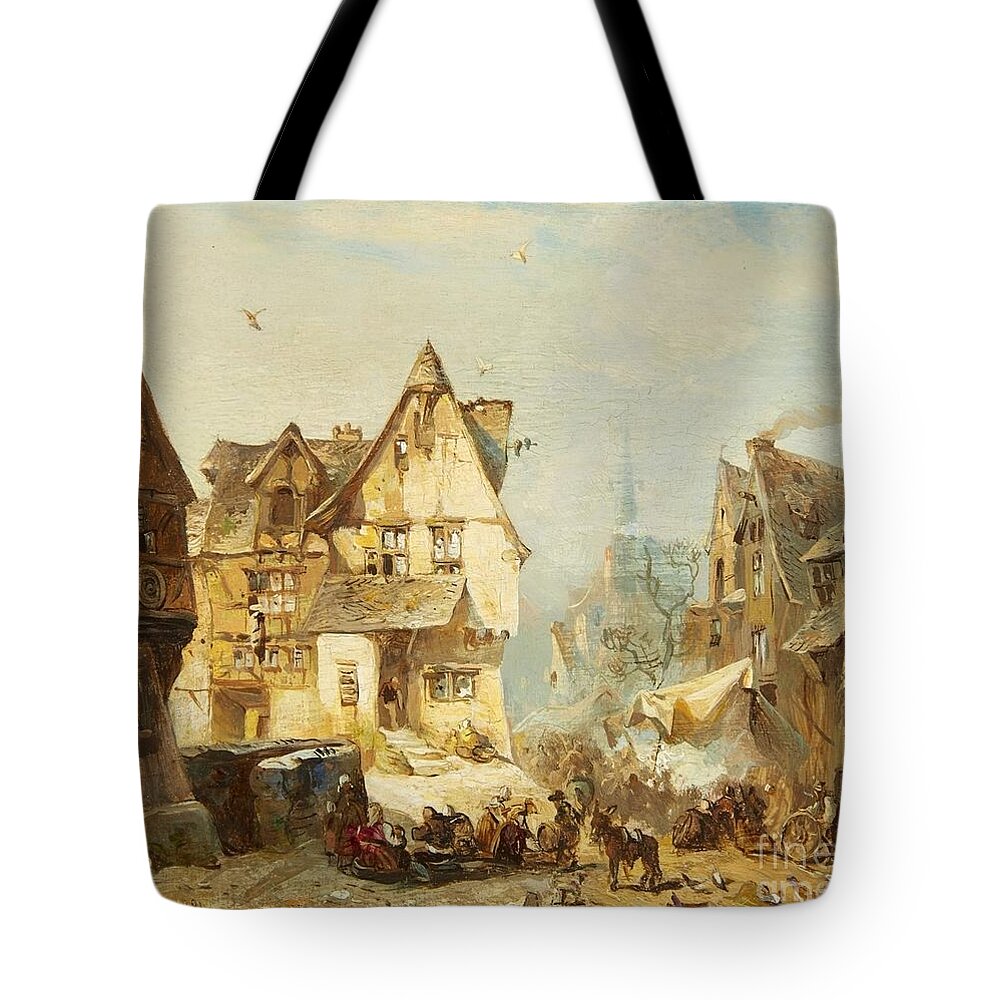 Carl Hilgers Tote Bag featuring the painting The Village Square by MotionAge Designs