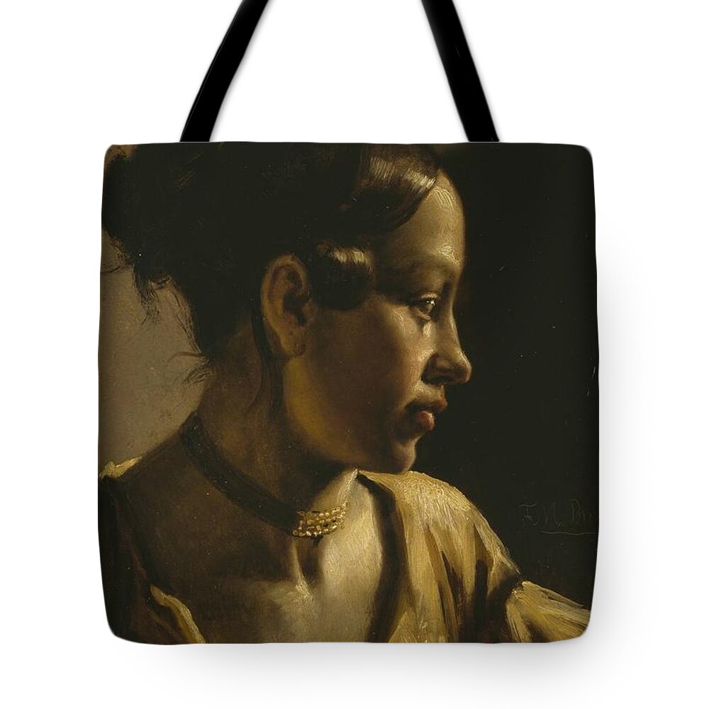 Ford Madox Brown 1821�1893 Title Head Of A Girl Tote Bag featuring the painting Title Head of a Girl by MotionAge Designs