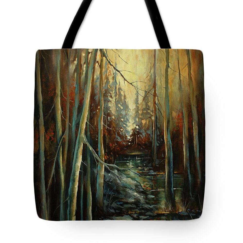 Landscape Tote Bag featuring the painting ' Transitions 2 ' by Michael Lang