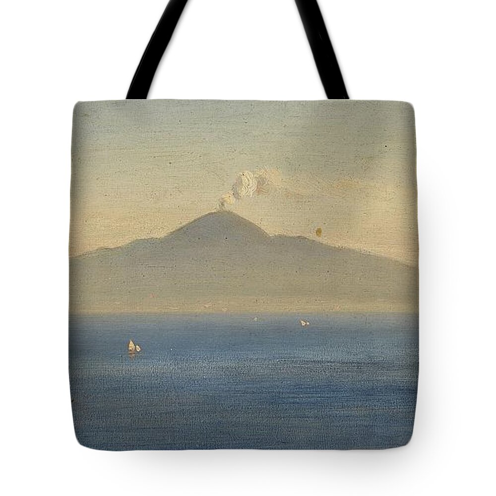 Oswald Achenbach Tote Bag featuring the painting View of Mount Vesuvius by MotionAge Designs