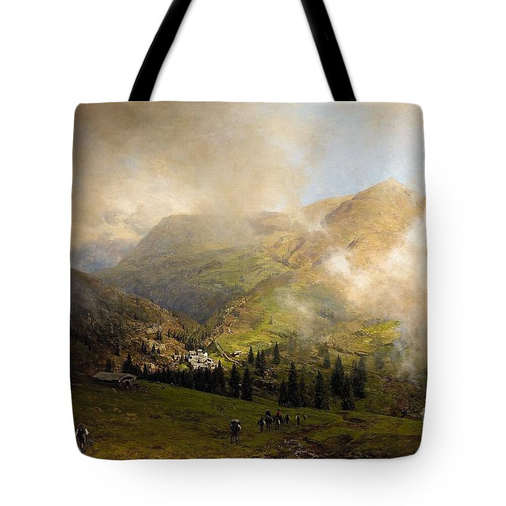 Oswald Achenbach Tote Bag featuring the painting View of Rigi by MotionAge Designs