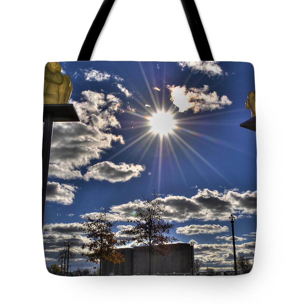 Buffalo Tote Bag featuring the photograph 01 THE SILENCED POETS at CANALSIDE by Michael Frank Jr