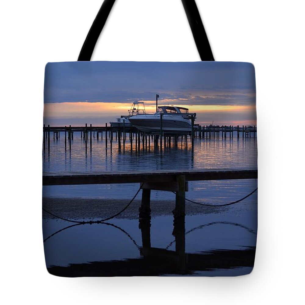 20120225 Tote Bag featuring the photograph 0225 Boats at Sunrise on Sound by Jeff at JSJ Photography